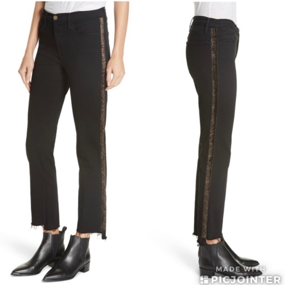 FRAME High Straight Jeans Metallic Tuxedo Strip Size 27